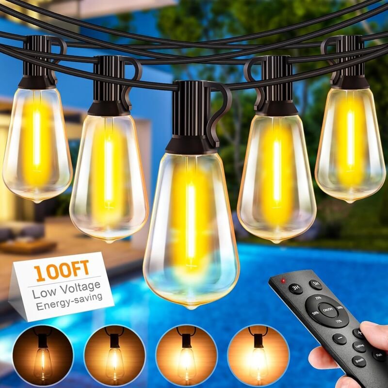 30 m lange LED-Lichterkette für den Außenbereich mit Fernbedienung, dimmbare Terrassenbeleuchtung für Balkon, Garten, Ho...