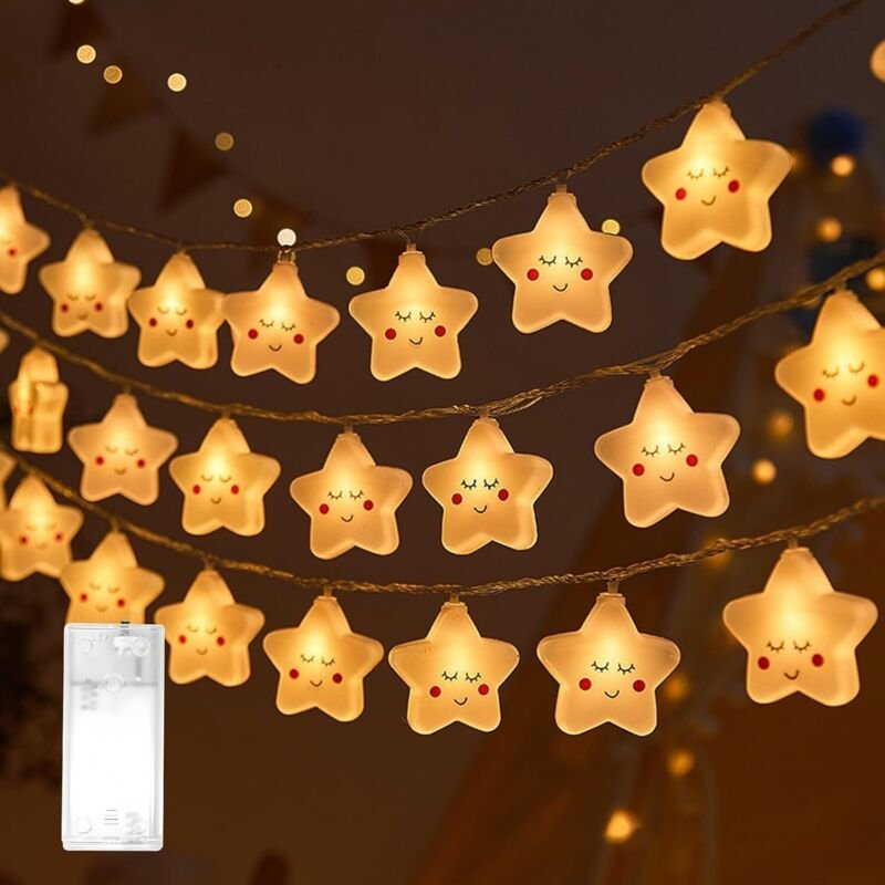 LED-Lichterkette, 20 LEDs, 3 m, Stern- und Regenbogenform, batteriebetrieben, für Weihnachten, Kinderzimmer, Partys, Gar...