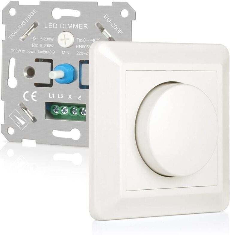 5–200 W LED-Dimmerschalter, 220–240 V, Drehdimmer für dimmbare LED-, Glüh- und Halogenlampen. Geräuschlos und energieeff...