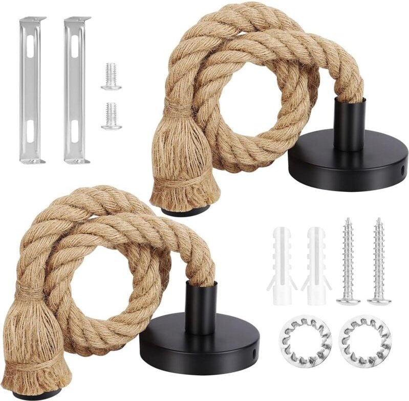 2 Stück Industrielle Pendelleuchte, E27-Fassung, Hängeleuchte, Kronleuchter, Seilkabel, Lampe, Vintage, E27-Hanf-Lampenf...