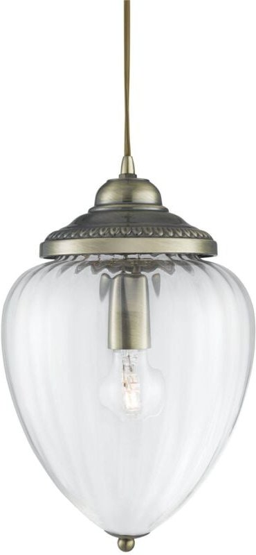 Pineapple - 1 leichter Anhänger Antiker Messing gerippter Glasschirm, E27 - Searchlight