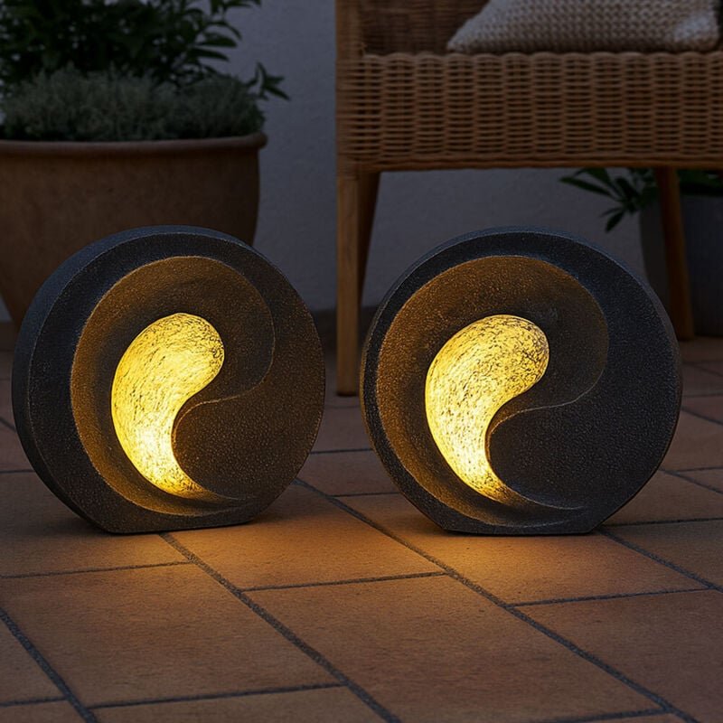 Solarleuchten Steinoptik für Außen Gartenskulptur für Außen Solarlicht Außen wetterfest Tischlampe Gartendeko, grau, Akk...