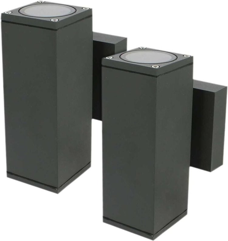 2er-Set Wandleuchten VENICE quadratisch Anthrazit außen zweistrahlig GU10 IP54