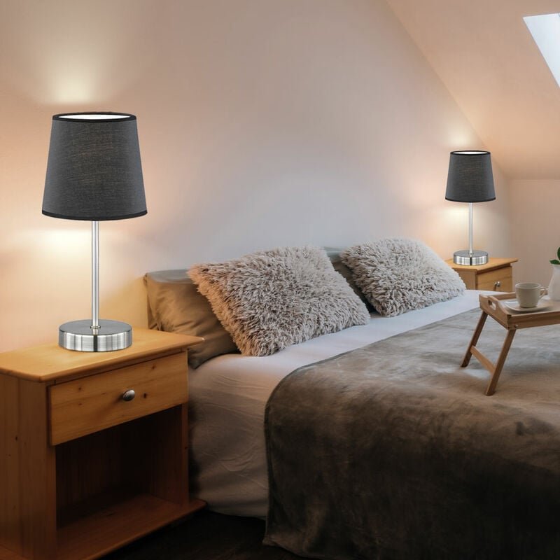 Tischleuchten Wohnzimmer Nachttischlampe Leselampe Tischlampe schwarz, Textil, Metall nickel matt, 1x E14,DxH 14x32 cm, ...