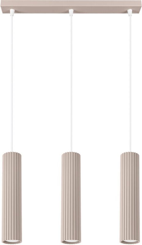 Moderne Hängelampe mit drei gewellten Taupe-Röhren, 3xGU10 10W, KARBON, Sollux Lighting