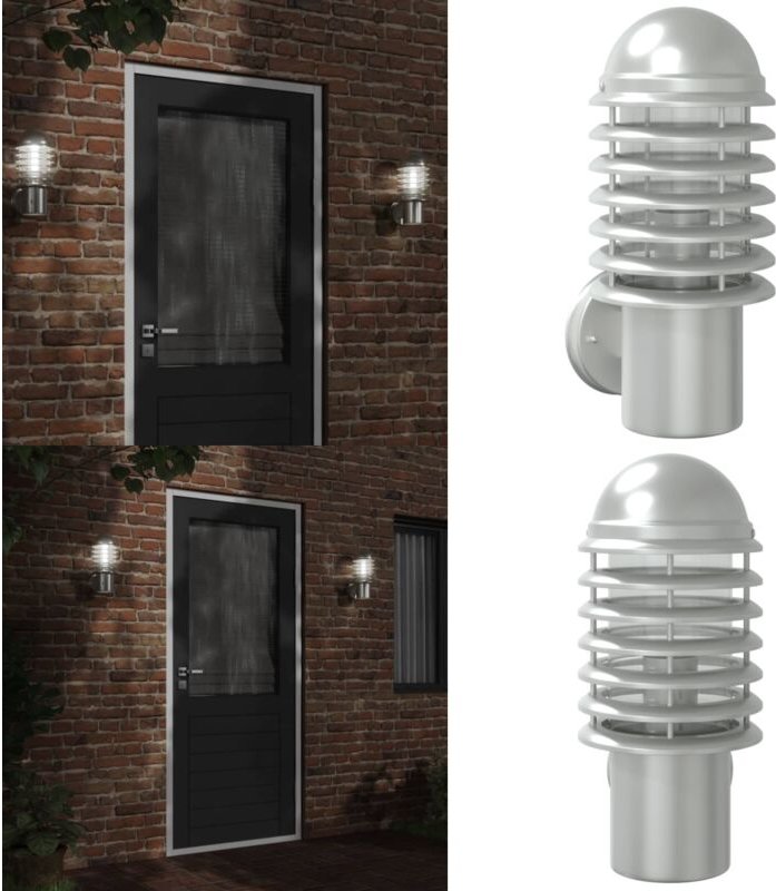 Außenwandleuchte Silbern Edelstahl - Outdoor Wandleuchte - Edelstahl Wandleuchte - Gartenleuchte - Gartenbeleuchtung - W...