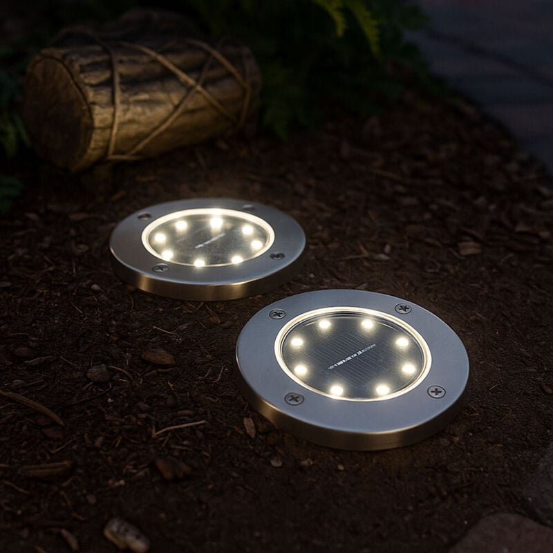 2x Solar Außen Spot Strahler Lampe Edelstahl Wasserfest outdoor Weg-Beleuchtung Garten Terrasse Rasen Auffahrt Erdspieß ...