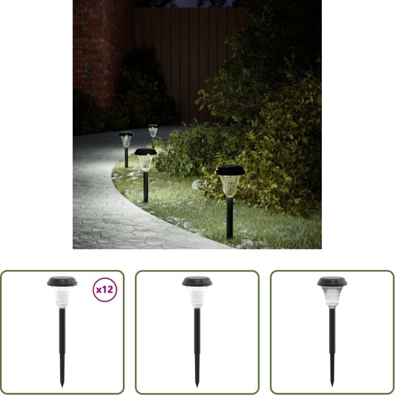 Gartenbeleuchtung - Solar-Wegbeleuchtung mit Erdspießen 12 Stk. Weiß