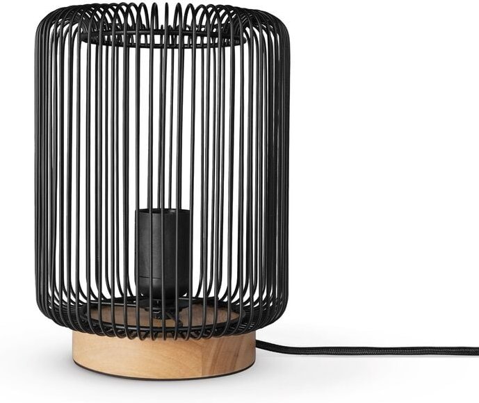 Paco Home Rattan Pendelleuchte Wohnzimmer Tischleuchte Boho Käfig Lampe Nachttisch Metall Schwarz (Ø16.5 cm), Tischleute...