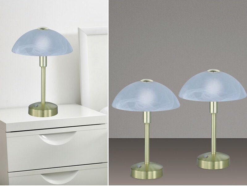 2er Set led Tischleuchten dimmbar, Messing mit Glasschirm, Höhe 30cm