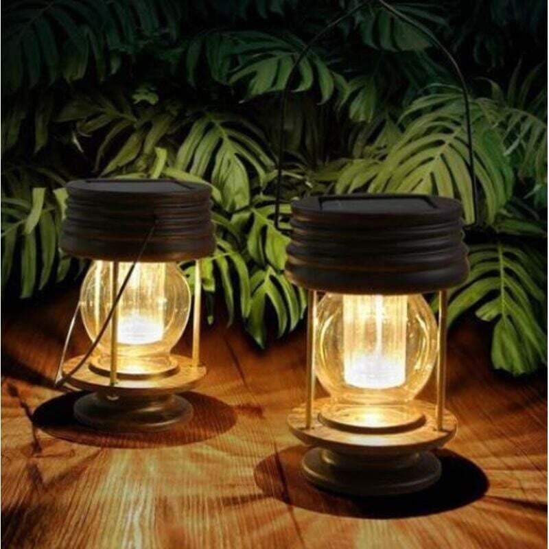 Dekorative Outdoor-Garten Solar Laterne wasserdicht IP44 2er-Set Vintage Vintage Solar Laternen LED-Leuchten Tischlampe ...