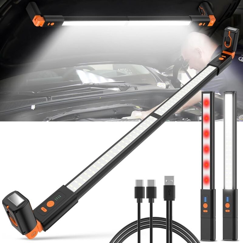 Abnehmbare LED-Arbeitsleuchte für Motorräume aus Aluminiumblech – wiederaufladbar mit Magnet und Haken – klares, kabello...