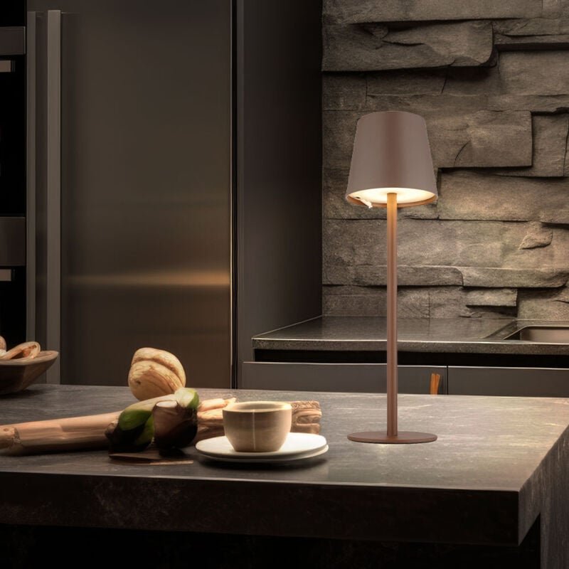 Tischlampe Außenleuchte dimmbar LED Tischleuchte Akku USB Gartenleuchte, Metall Kunststoff braun opal, 3W 130Lm warmweiß...