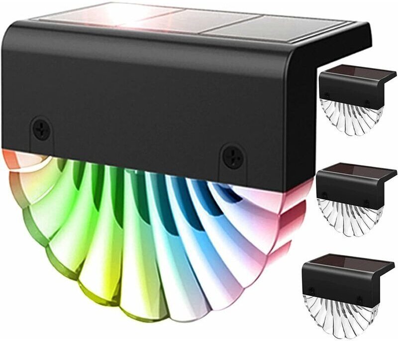 Solarbetriebene LED-Außenwandleuchten, 4er-Pack Wegeleuchten, farbwechselnde LED-Solar-Gartenzaunleuchten, Stufenleuchte...