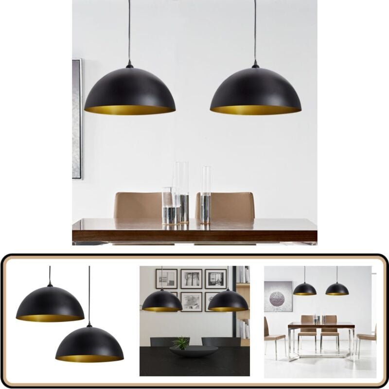 Deckenleuchte 2 Stk. Höhenverstellbar Halbkugelförmig Schwarz - Pendelleuchte - Deckenleuchte - Wohnzimmerlampe - Esszim...