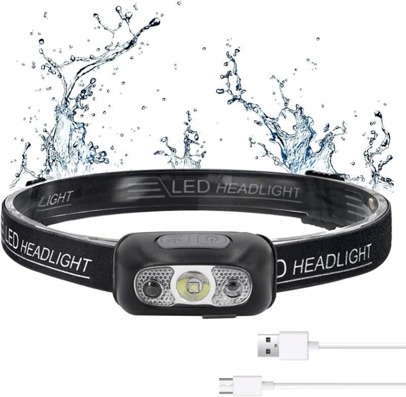 Helle wiederaufladbare LED-USB-Stirnlampe, superhell mit 500 Lumen, 3 Beleuchtungsmodi, IPX1 wasserdicht, Bewegungssenso...