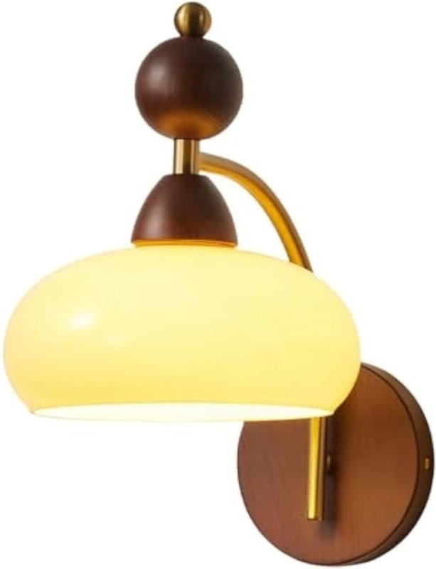 Wandleuchte in Walnussfarbe, moderne Vintage-Wandleuchte mit Glasschirm, Badezimmerleuchte aus Holz für Schlafzimmer, Na...