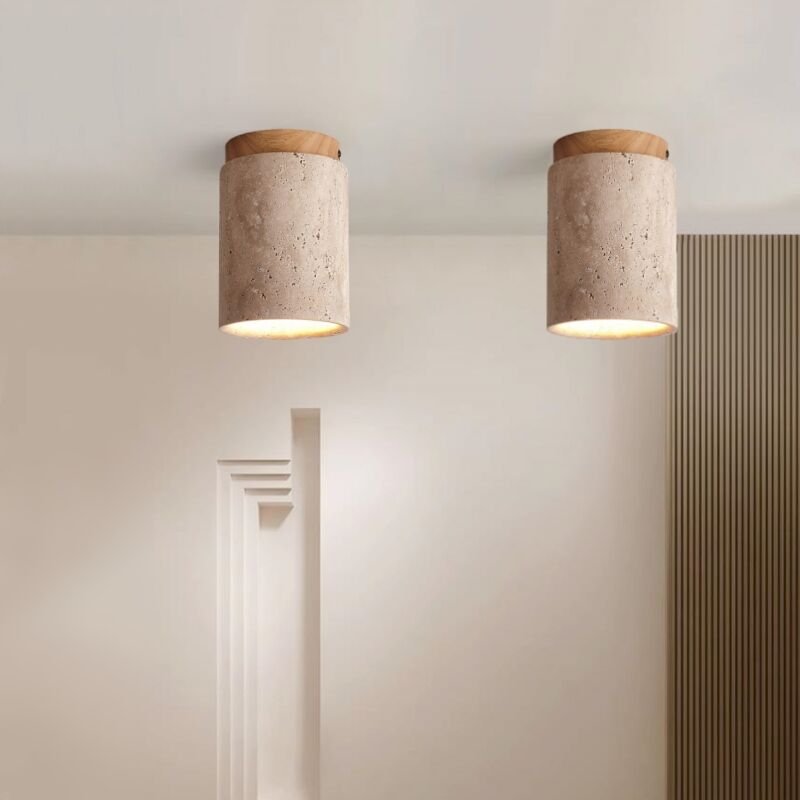 Wottes - Vintage Deckenlampe Design Retro Pendelleuchte Holz Travertin Deckenleuchte E27 für Wohnzimmer Büro Bar - 2Pcs