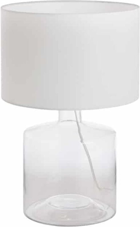 Tischleuchte E27 50 cm Weiß Stoff Glas Modern Tischlampe