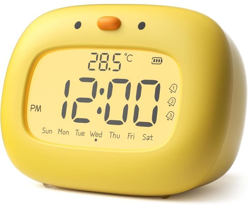Digitaler Kinderwecker mit 3 Alarmen, 12-/24-Stunden-Anzeige, Schlummerfunktion, Timer und Wochentagsanzeige, Entenform