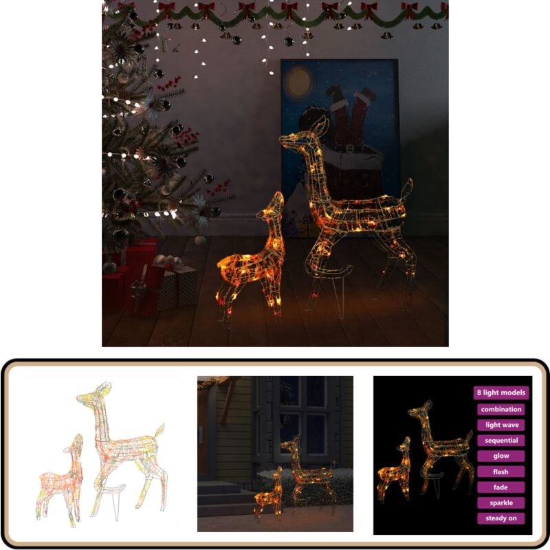 LED-Rentier-Familie Weihnachtsdeko Acryl 160 led Bunt - Weihnachtsdeko - LED-Dekoration - Rentierfigur - Outdoor-Dekorat...
