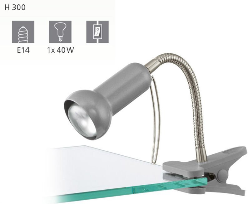Schreibtischlampe mit Gelenkarm und Clip, silberfarben, Marke Fabio Eglo
