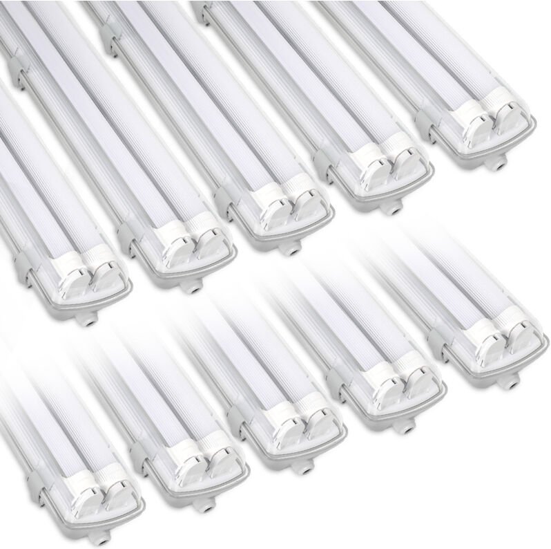 Wolketon 10X LED Feuchtraumleuchte Badlampe Keller Wannenleuchte Tube Lamp 120cm 2 x 18W T8 Röhre Kaltweiß 6500K IP65