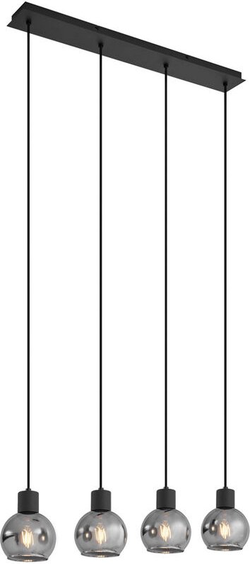 Art Deco Hängelampe schwarz mit Rauchglas länglich 4-flammig - Vidro