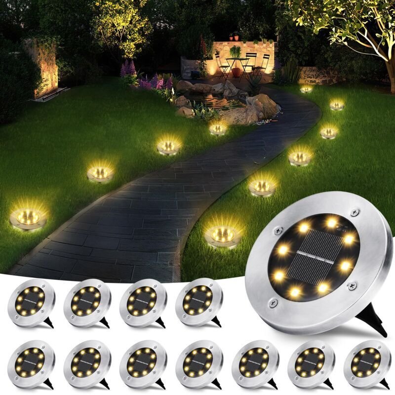 Solarleuchten, 8er-Set Solar-Bodenleuchten für den Garten, weiße, wasserdichte Edelstahl-Solar-Bodenleuchten für den Auß...