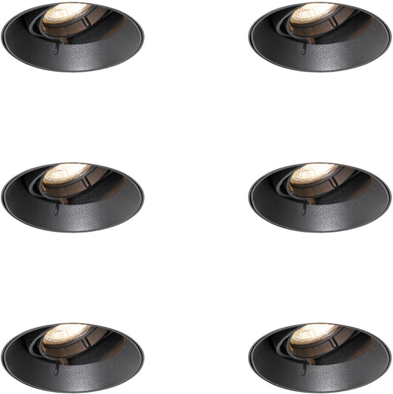 Set mit 6 modernen Einbaustrahlern schwarz GU10 rund randlos - Oneon