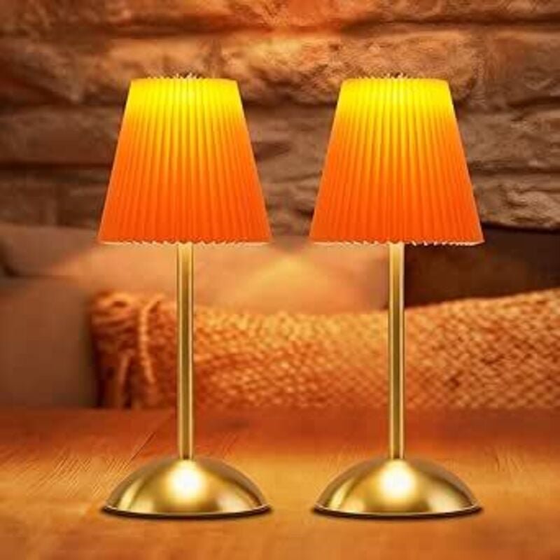 GBLY Tischlampe Kabellos 2er Set Akku Touch Dimmbar 3 Farbtemperaturen Stoffschirm USB Für Schlafzimmer Wohnzimmer Esszi...