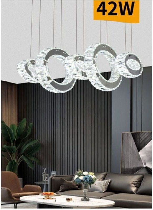 Thumbnail - Trade Shop - 42WATT 5 ringe led hängekronleuchter mit kristallen kaltes licht 8000K B58 -