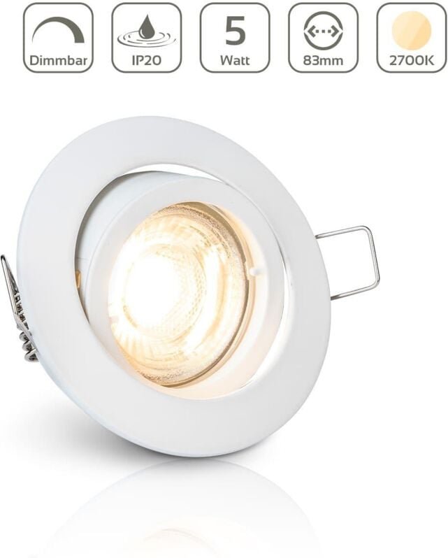 Einbauspot IP20 rund schwenkbar Bajonettverschluss - Farbe: Weiß - LED Leuchtmittel: GU10 5W warmweiß dimmbar