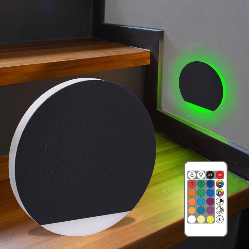 LED Treppenleuchte rund schwarz - Lichtfarbe: Warmweiß bis Kaltweiß + RGB-Farben - Lichtaustritt: Orbis