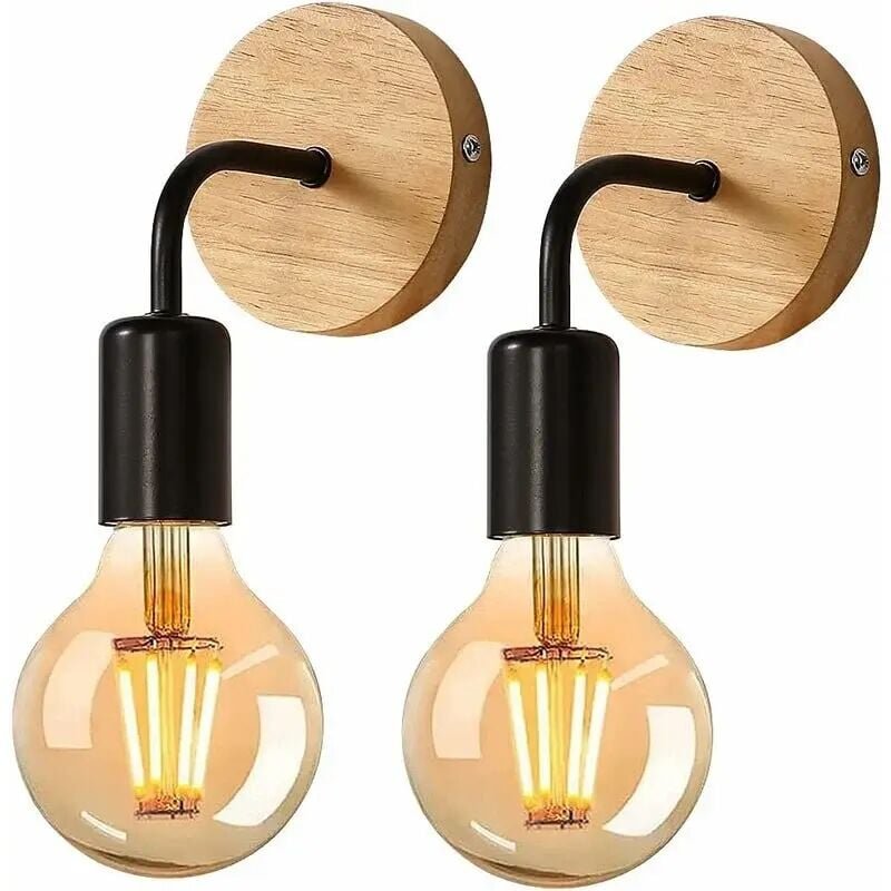 Odipie - 2er-Pack Industrielle Wandleuchten für den Innenbereich, Wandleuchten aus Holz, Wandlampe aus Metall, Retro-Wan...