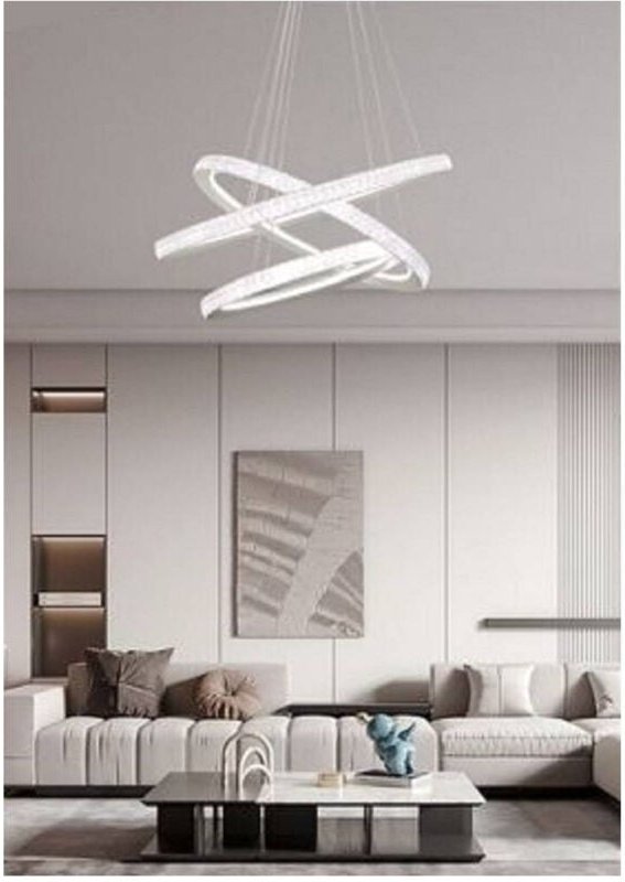 Trade Shop - led Kronleuchter 132 w Weiß 3 Ringe mit Kristallen Licht 6500K 3000K 4000K LP-33B -