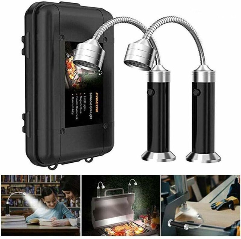 Gabrielle - Grilllicht, 2er-Set, LED-BBQ-Grilllichter mit Magnetfuß, 360-Grad-Drehung, flexibel verstellbar, für Grill, ...