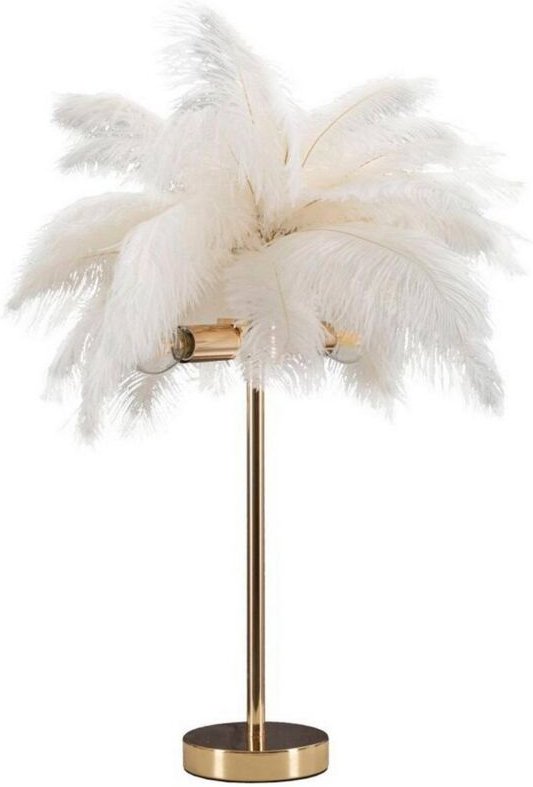 Dmora - Tischlampe Bonefro, Schreibtischleuchte, Büroleuchte, Arbeitslampe, Weiß und Gold, 40x40 h55 cm