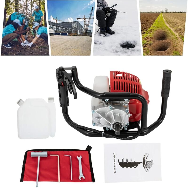 Erdbohrer mit Benzinmotor 52cc 2-Takt-Benzinmotor Bodenbohrer 1.2 HP Bodenbohrer mit Benzinmotor Gartenbohrmaschine Geei...