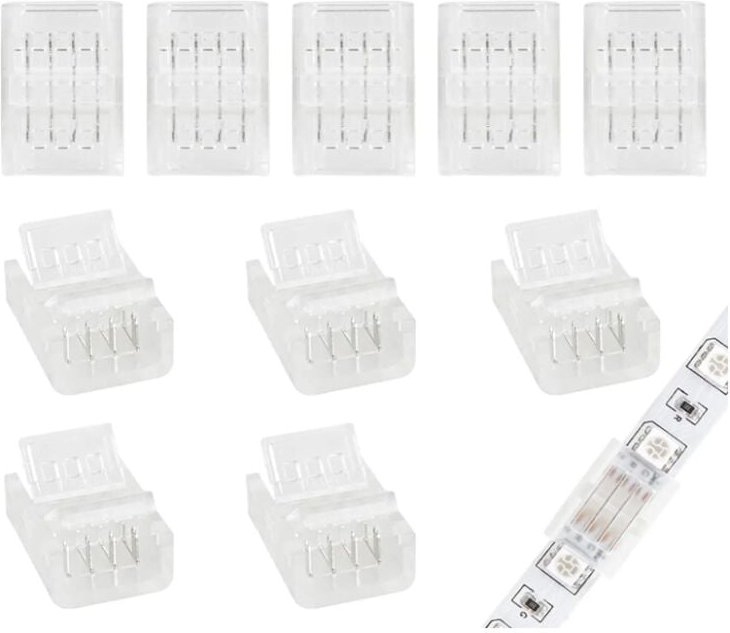 Memkey - 10 Stück 10 mm 4-polige LED-Streifen-Anschlüsse für 10 mm RGB-LED-Streifen 5050 3528, Schraubendreher im Liefer...