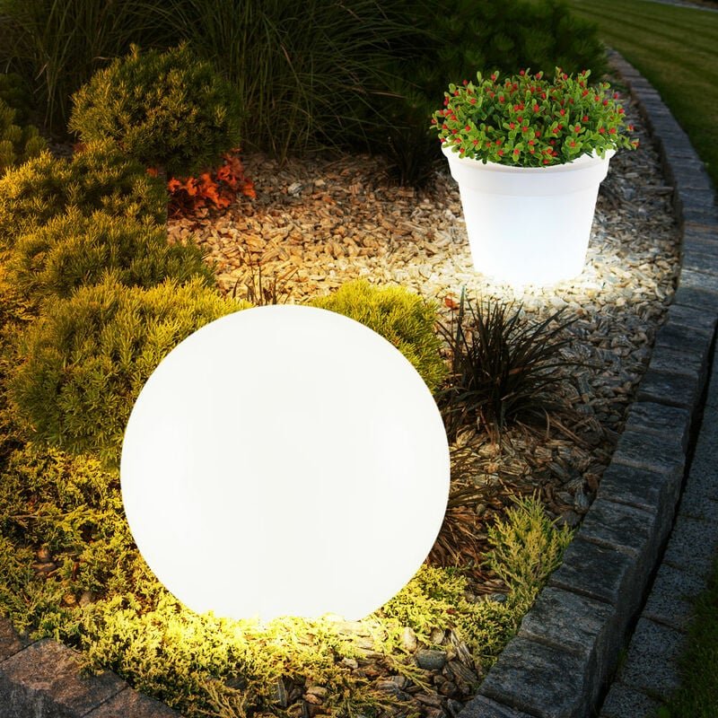Gartendeko Solarlampe Blumentopf beleuchtet warmweiß Kugellampe, Kunststoff weiß, 2er Set