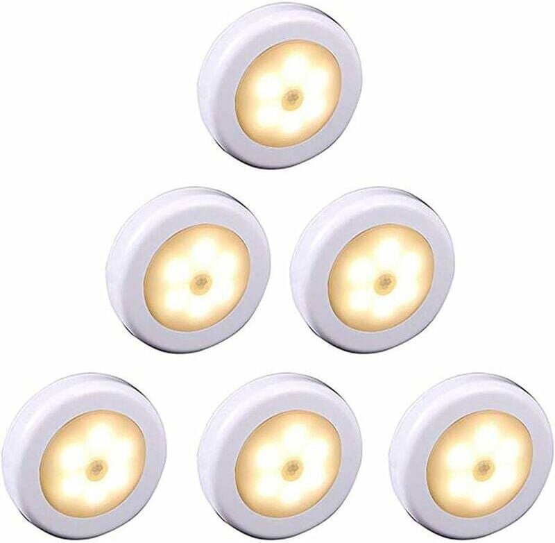 Kabelloses LED-Licht mit Bewegungsmelder für Schrank, Treppe, Flur, Küche, Schlafzimmer (6 Stück) (weiße Schale (warmes ...