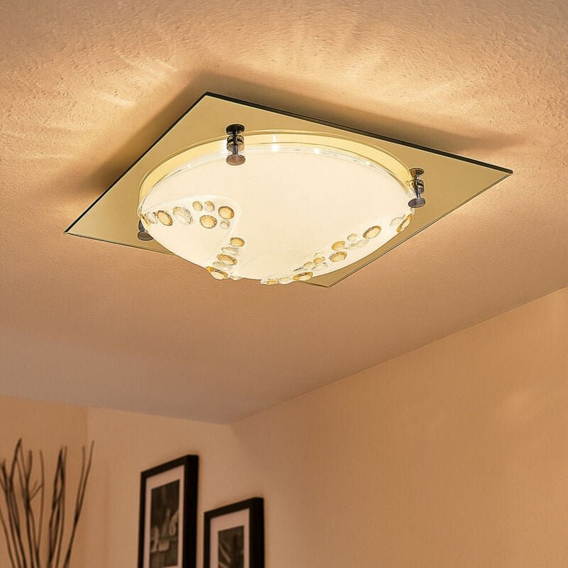 Globo Lighting - led Deckenlampe Deckenleuchte Glas Kristalle Chrom Gold l 31,5 cm Wohnzimmer Schlafzimmer Esszimmer