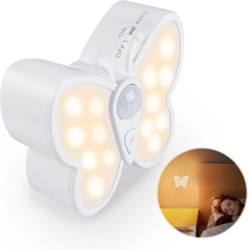 LED-Schmetterlings-Nachtlicht mit Bewegungsmelder, kabellos, automatisch, für Kinder und Erwachsene, Ein/Aus/Automatik-F...