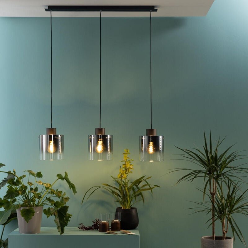 Lampe Beth Pendelleuchte 3flg Kaffee/rauchglas 3x A60, E27, 60W, g.f. Normallampen n. ent. In der Höhe einstellbar / Kab...