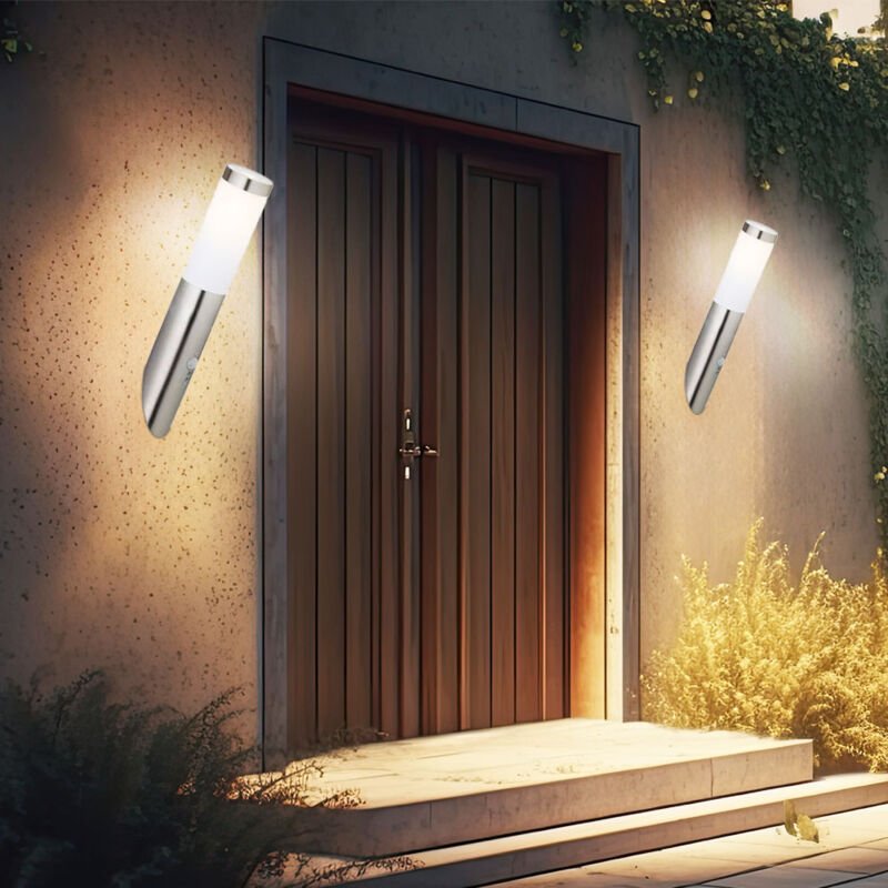 Wandleuchte Edelstahl Wandfackel Außen Hauswandleuchte Bewegungsmelder, Wetterfest IP44, Sensor, Edelstahl silber opal, ...