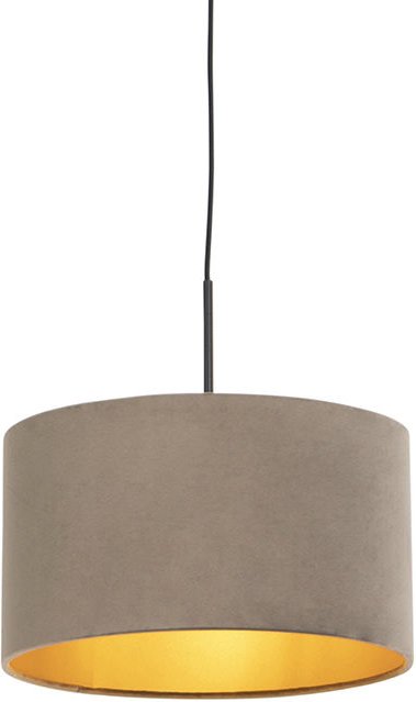 Hängelampe mit Velourschirm taupe mit Gold 35 cm - Combi