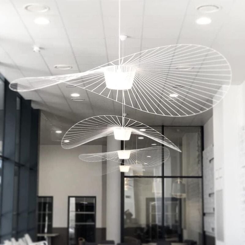 Thumbnail - Weiße Pendelleuchte 120cm, Vintage Retro LED Pendellampe Wohnzimmer Kronleuchter für Innen Wohnzimmer Fiberglas + Polyur...