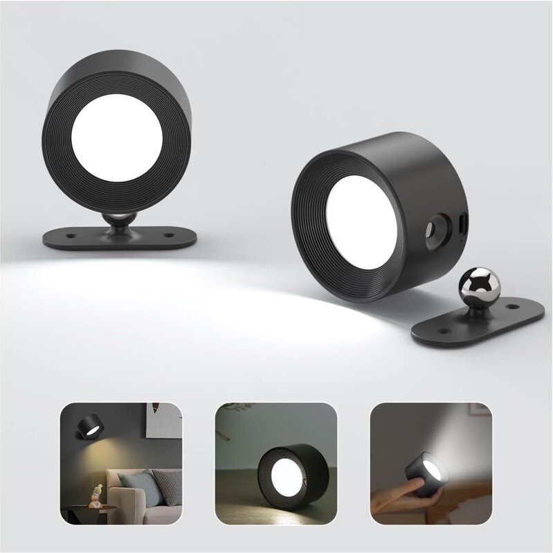 LED Wandleuchte Innen, Wandlampe mit Akku 2 Stück,Touch Control 3 Helligkeitsstufen, 360° drehbare, für Wohnzimmer Schla...