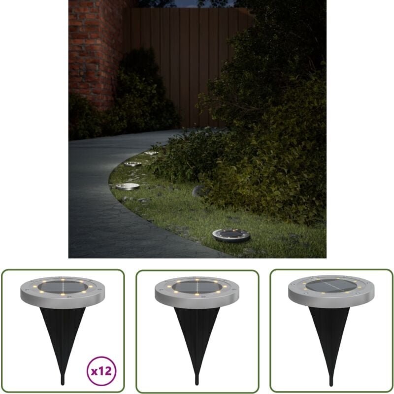 Solar-Bodenleuchten mit Erdspieß 12 Stk. Warmweiß - Solarlaterne - Gartenbeleuchtung - Außenscheinwerfer - LED-Strahler ...